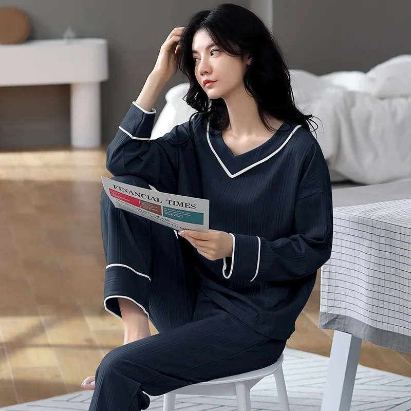 2023 Cotton Simple Women's Pajamas Spring And Autumn Models Casual Cute Loungewear Can Wear Outside The Home Clothing