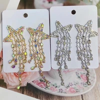 2022 full colorful crystal star tassel earrings for women fashion jewelry shine rhine dangle earings party accessories