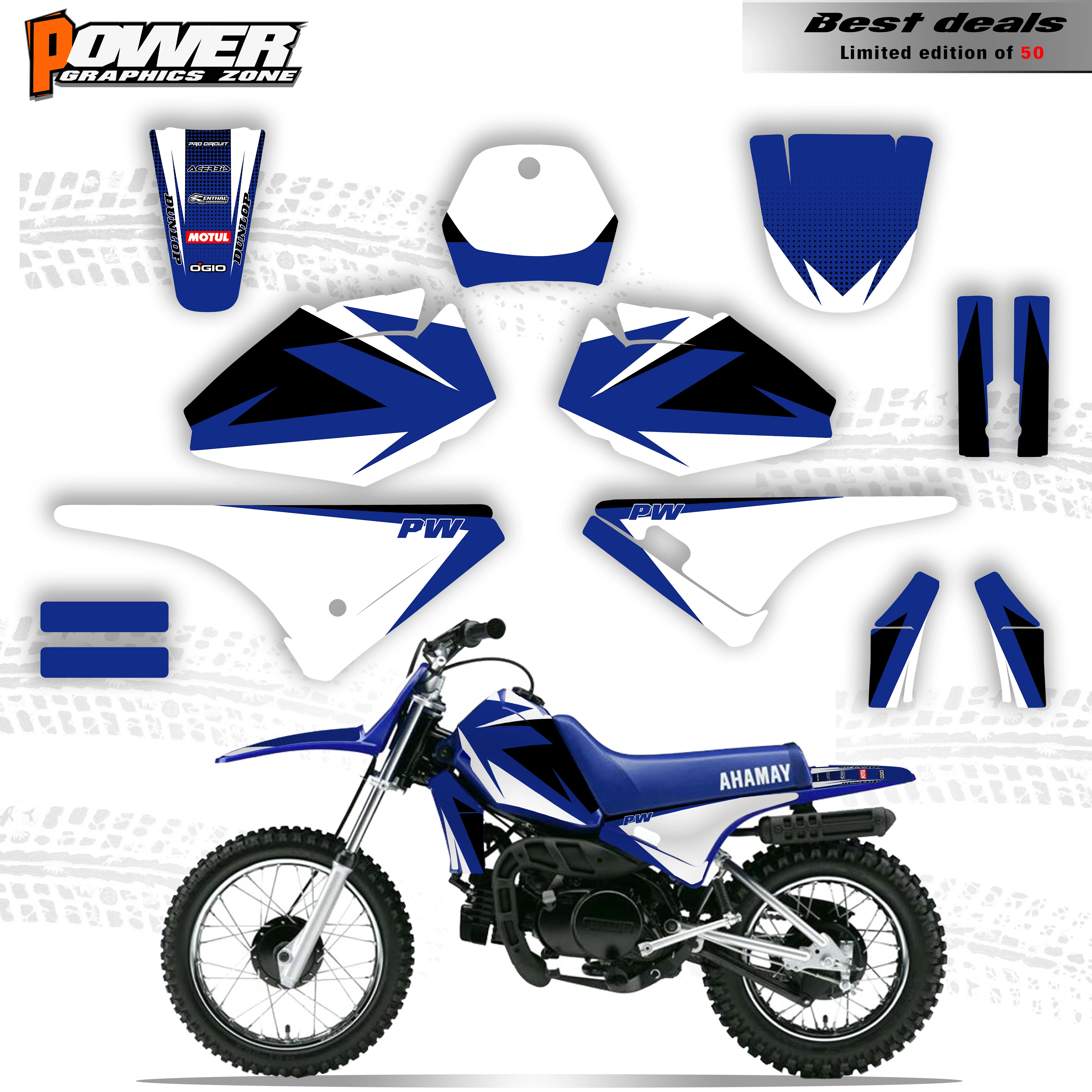 

Powerzone Motorcycle New Style TEAM GRAPHICS&BACKGROUNDS DECAL STICKERS Kits For Yamaha PW80 PIT bike Autocollant motocycle