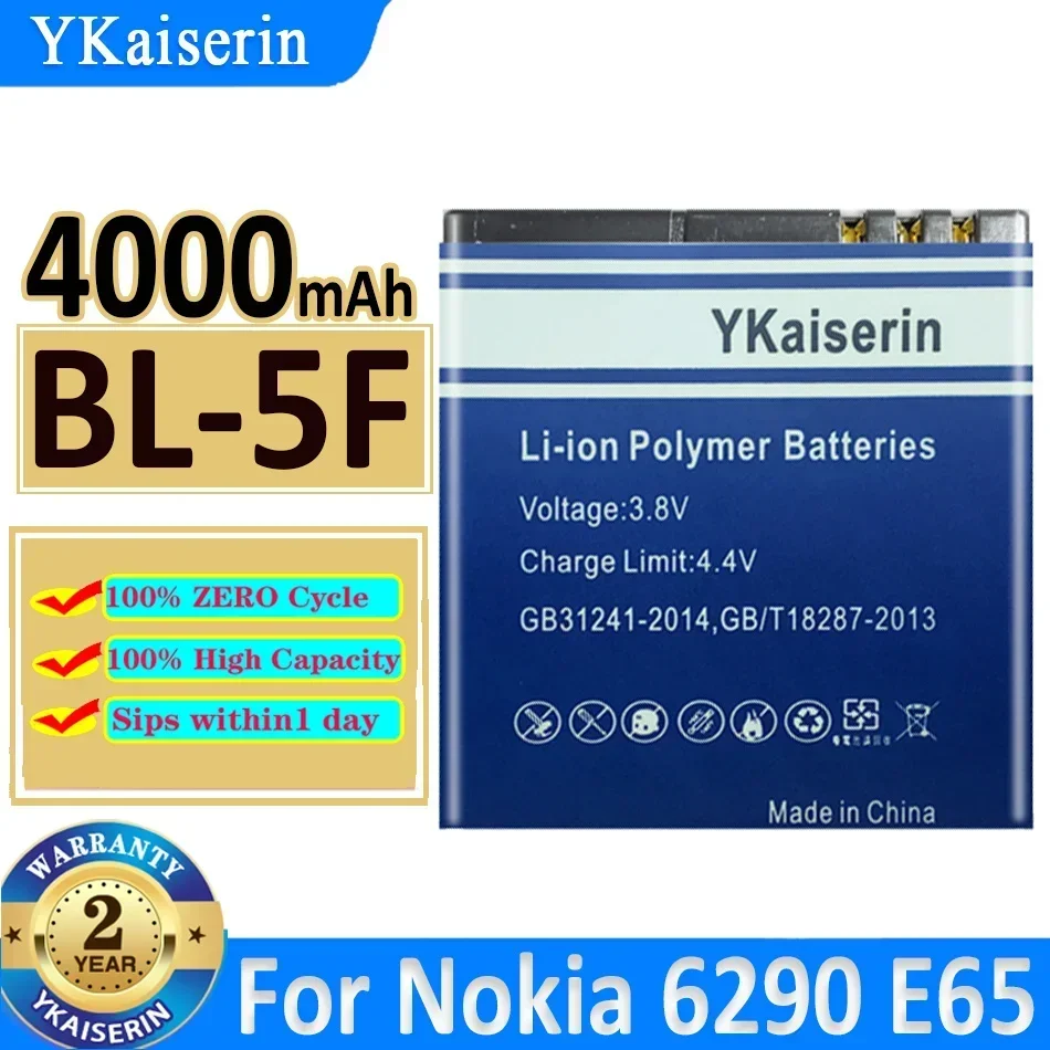 YKaiserin Сменная аккумуляторная батарея 4000 мАч BL-5F BL5F для Nokia 6290 E65 N93i 6210 N96 6210S 6710N N95