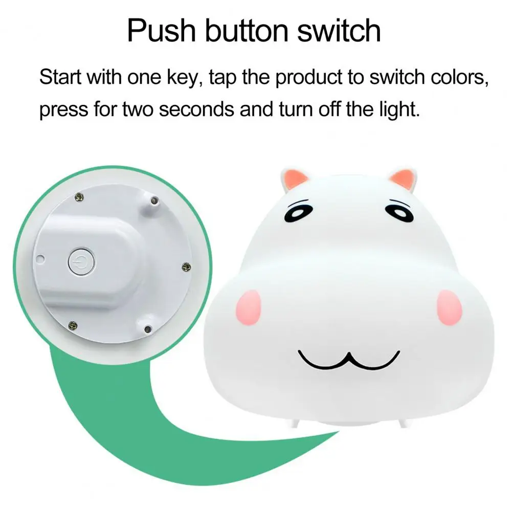 

Night Light Attractive 3 Gears Silicone Cartoon Hippo Shape Rechargeable LED Night Lamp for Home