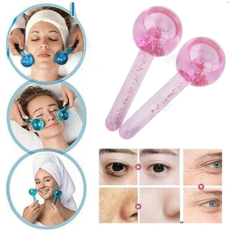 

2Pcs/Box Crystal Ice Hockey Roller Energy Massage Beauty Facial Eye Crystal Ball Massager Water Wave Ice Globes Skin Care
