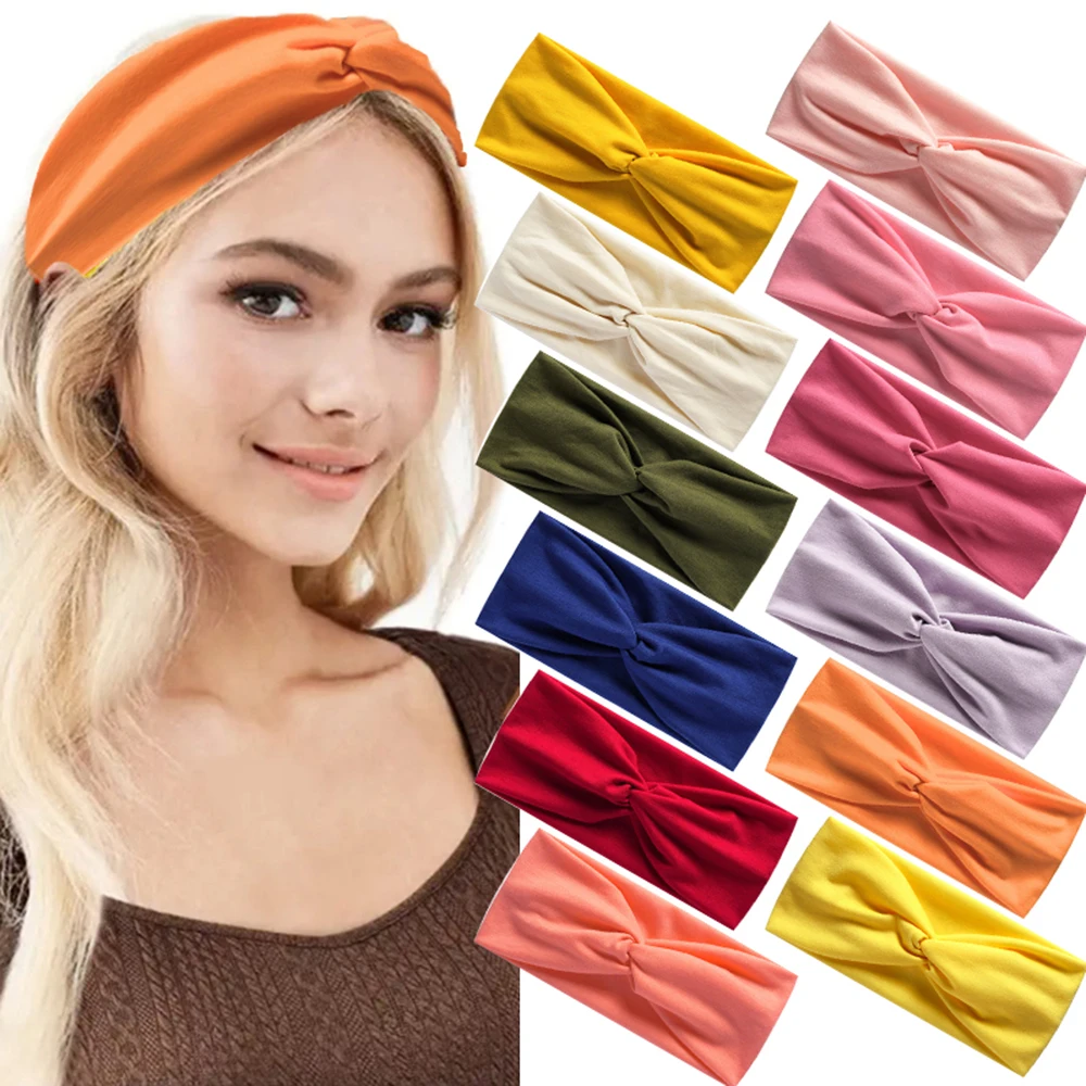 

Women Solid Color Headband Sports Elastic Hairbands Fashion Turban Twist Knot Headwrap Girls Makeup Hair Bands Hair Accessories