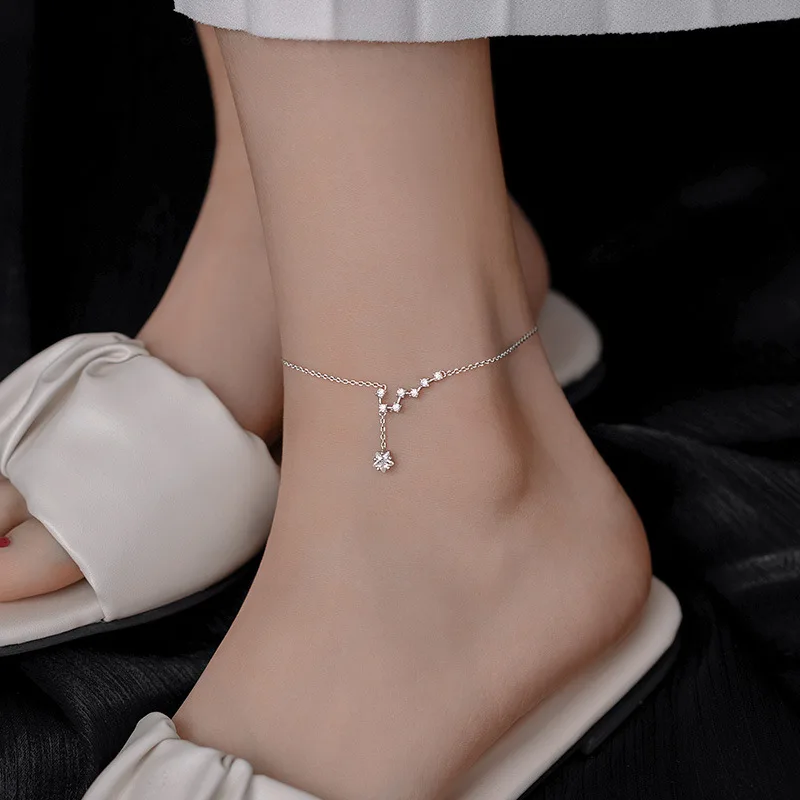 

S925 Silver Anklets for Women Trendy Fashion Diamond Star Flower Luxury Jewelry Elegant Creative Foot Chain Ankle Bracelets 2022