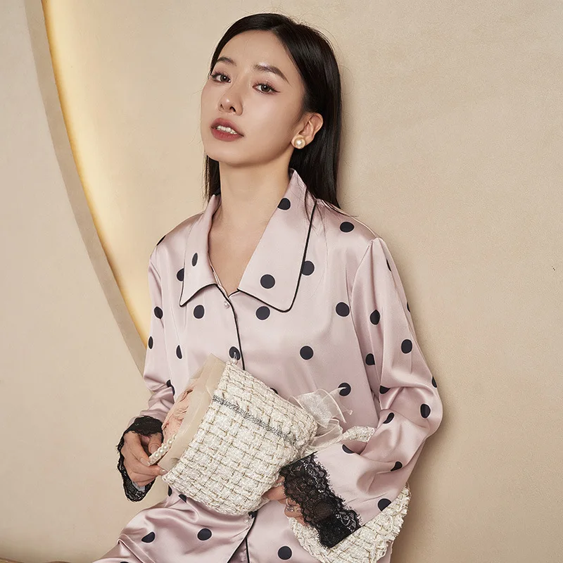 Spring Pajamas for Women's Fashion Doll Collar Lace Decoration Home Service Suit Can Be Worn Outside Breathable and Casual Wear