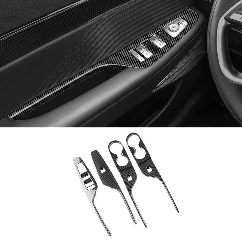 

For Hyundai Palisade 2023 Car Carbon Fiber Window Glass Lift Button Switch Cover Trim Door Armrest Panel