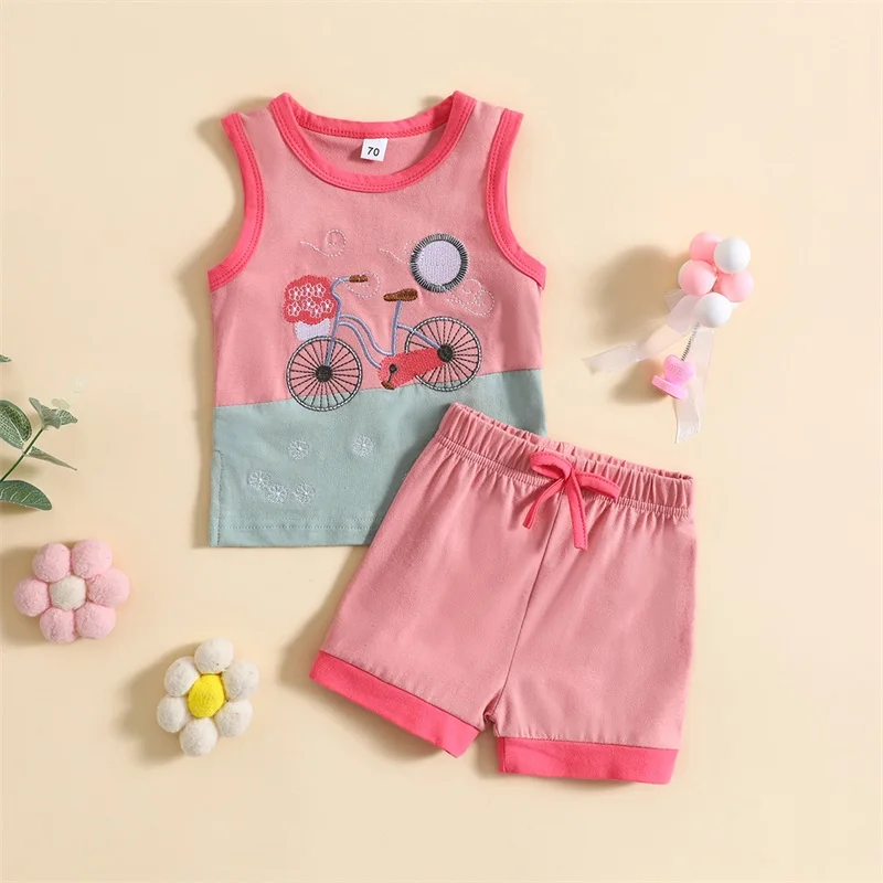 

2023-05-09 Lioraitiin 0-3Years Baby Boy 2Pcs Summer Outfits Sleeveless Cartoon Embroidery Tank Tops Shorts Set Clothes