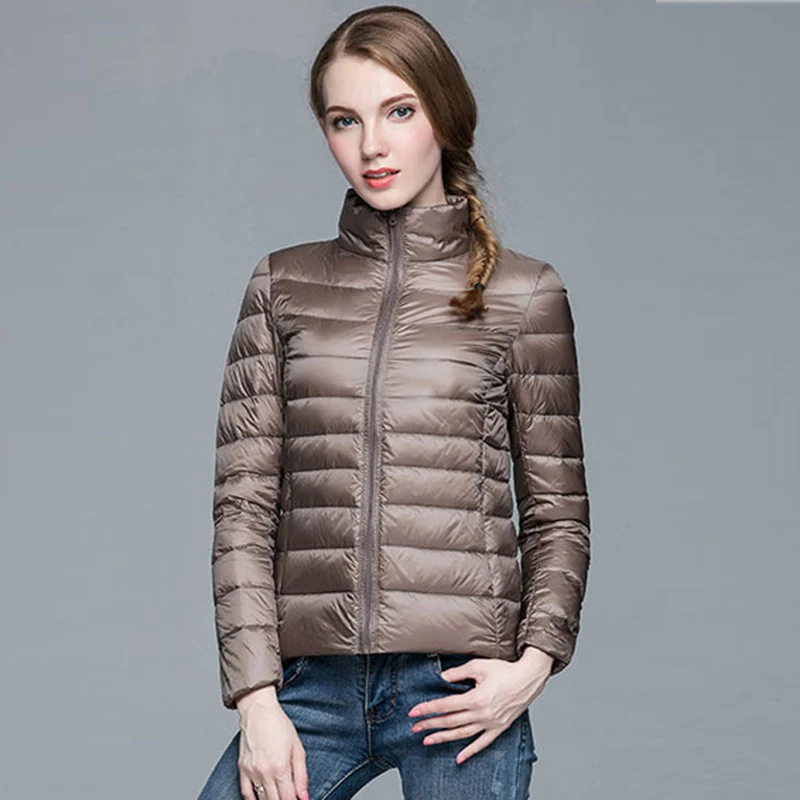 Portable Windproof Down Coat Women Winter Casual Solid Colors Zipper Slim Parka Ultra Light White Duck Down Jacket Puffer Jacket