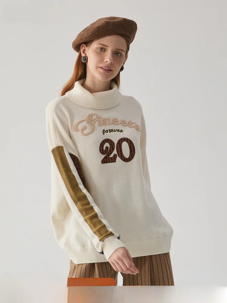 Answer Turtleneck sweater Women 2024 Winter New Versatile Embroidered Fleece Blended Pullover Knit 244mz943 |