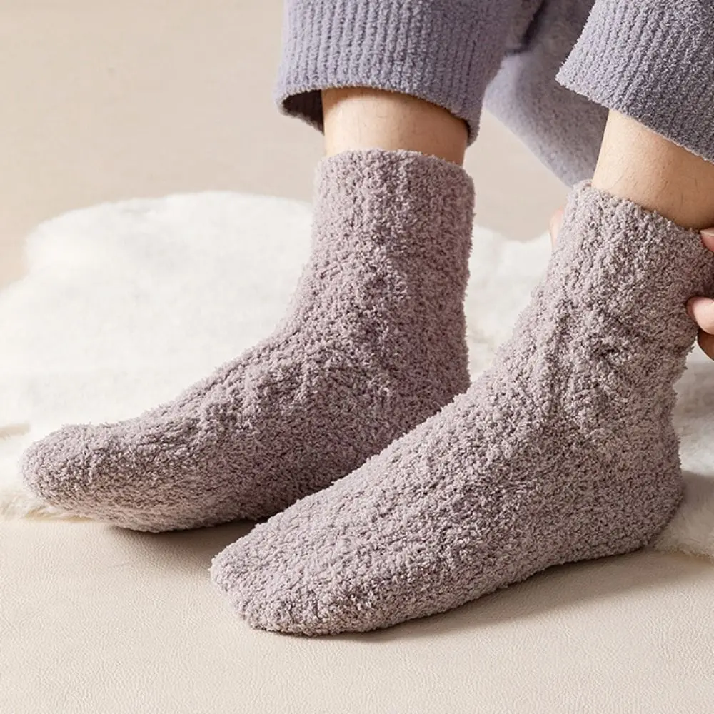 

Autumn Winter Thicken Warm Soft Coral Velvet Socks New Fashion Solid Color Socks Comfortable Middle Tube Socks for Men Hosiery