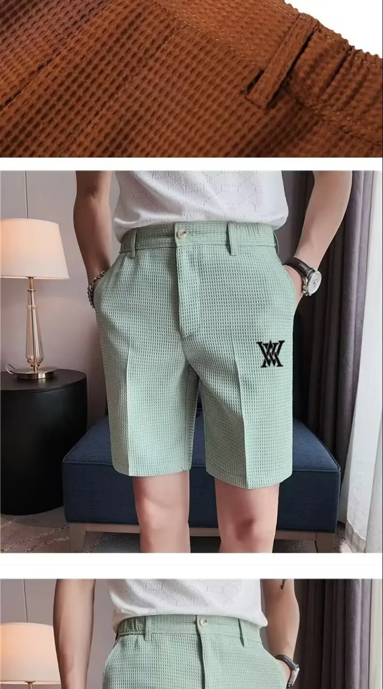 2023 Golf Embroidery Men's Summer New Slim Solid Color Casual Dress Pants Medium Pants Shorts Men's Nickel Pants