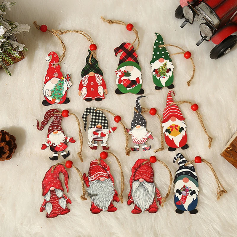 

9/12pcs Faceless Gnome Christmas Tree Wooden Ornaments Hanging Xmas Decorations for Home Navidad New Year 2023 Natal Kids Gift