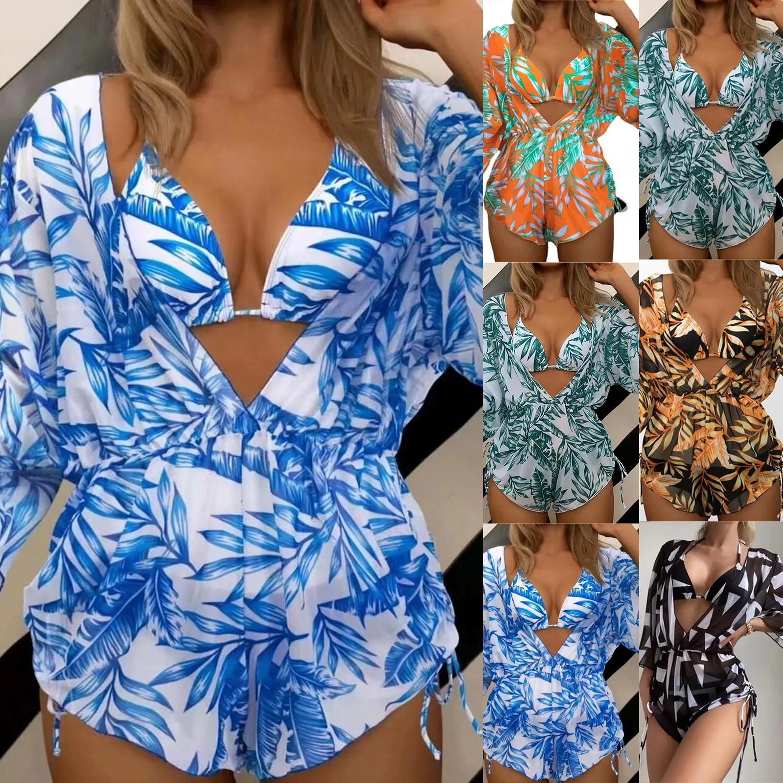 

Women's Fashion Split Bikini Print Beach Dress Set (3 Sets With Chest Pads Without Steel Bra) купальник женский раздельный