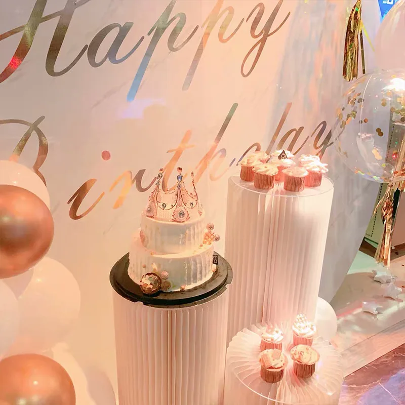 

Wedding Props Folding Dessert Table Shopping Mall Window Art Ornaments Roman Column Road Lead Wedding Stage Party Origami Decor