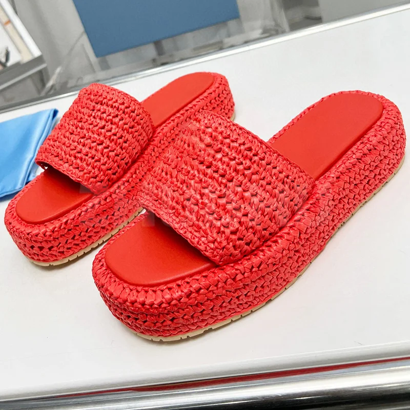 

Women Slippers Summer 2023 New Unique Weave Upper Platform Design Solid open toe increase Slippers Concise Generous Female Shoes