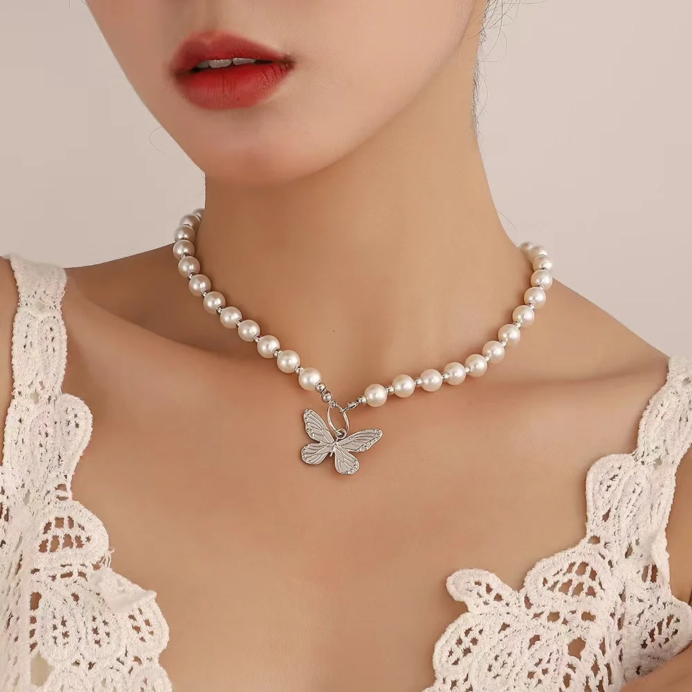

Colar Feminino Butterfly Pearl Necklace for Women Collares Aesthetic Para Mujer Collane Donna Jewelry Accessoires Bijoux Collier