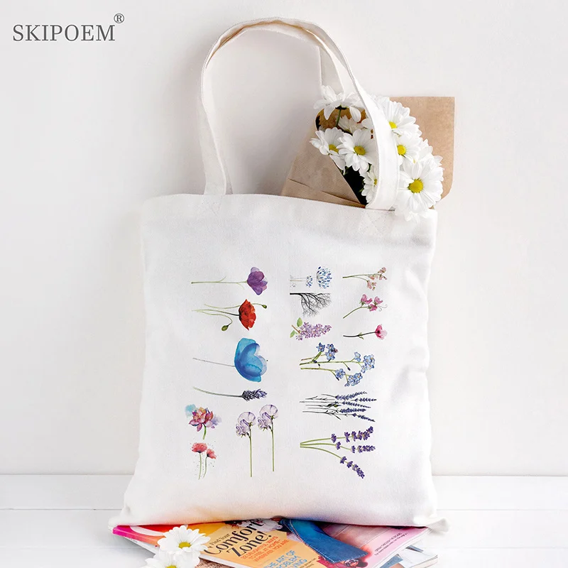

Girl Bag Bags Tote Who Canvas Loves Flowers Reusable Large Capacity Summer Handbag Women's Cute Vintage Aesthetic Teacher Gift 2