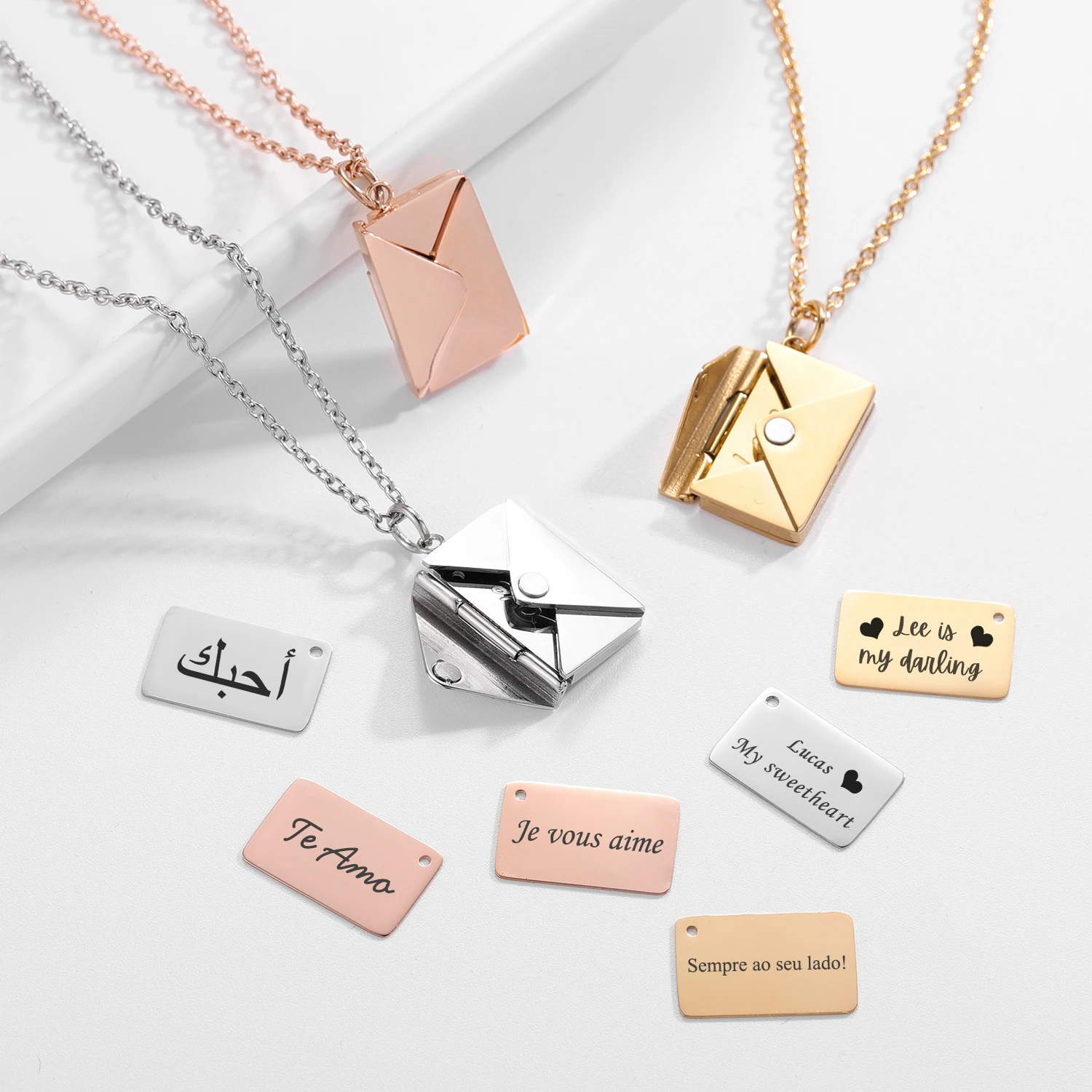 

Envelope Locket Necklace with Gold Rose Gold Silver Color Love You Secret Hidden Message Pendant Necklace Gift Jewelry