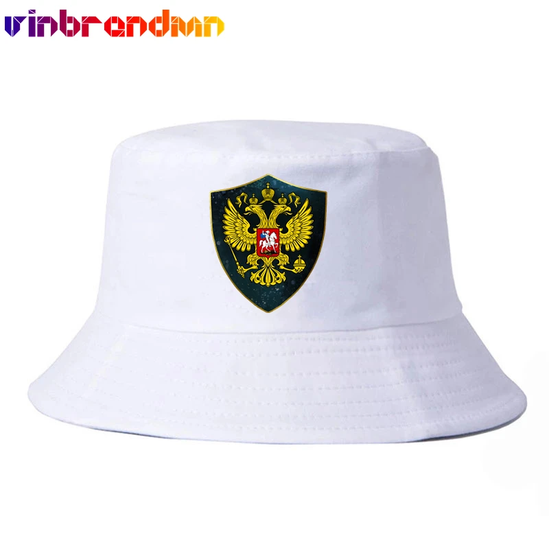 

New Cap Hat Russia Coat of Arms Starry Night Flag Bucket Hat Funny Gift Coat Of Arms Of Russia Fisherman Hat Sun Visor Beach Cap