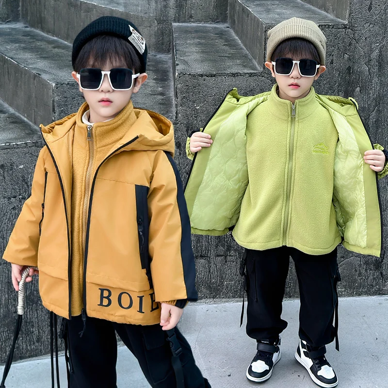 Children's Cotton-padded jacket Boys' Jacket 2024 New Clothing Three-in-One Fleece-lined Liner Winter clothes Quil...