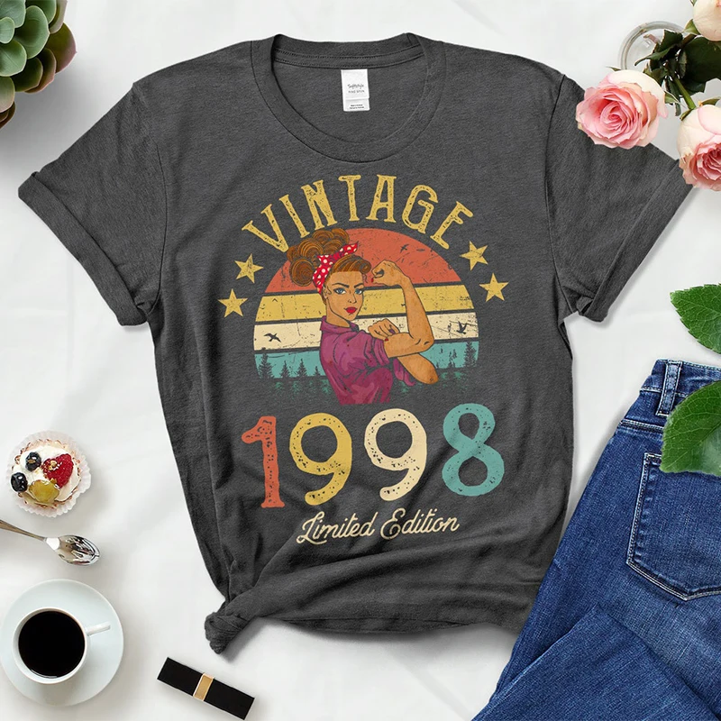 

Vintage 1998 Limited Edition Woman Tshirts Retro 25th 25 Years Old Birthday Party Gift Femme T Shirts Summer Women Fashion Top