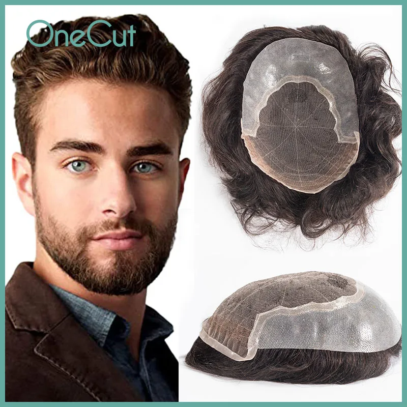 Парик Q6 мужской капиллярный протез из 100% натуральных человеческих волос 110%-130%