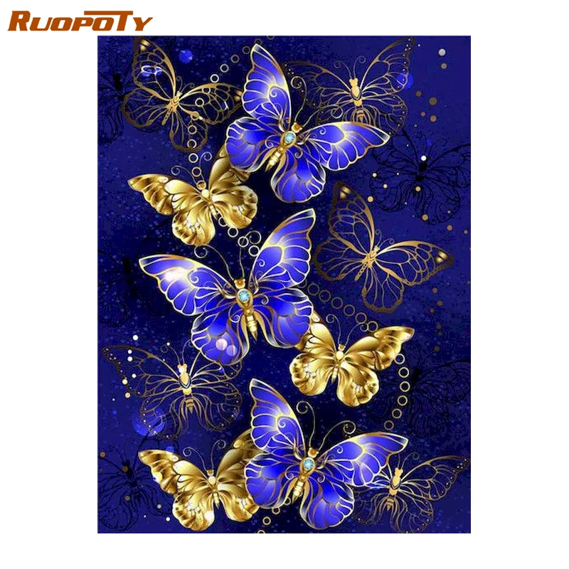 

RUOPOTY DIY Paint by Number Butterfly Flower Picture Colouring Zero Basis HandPainted Painting By Number For Adults On Canvas Un