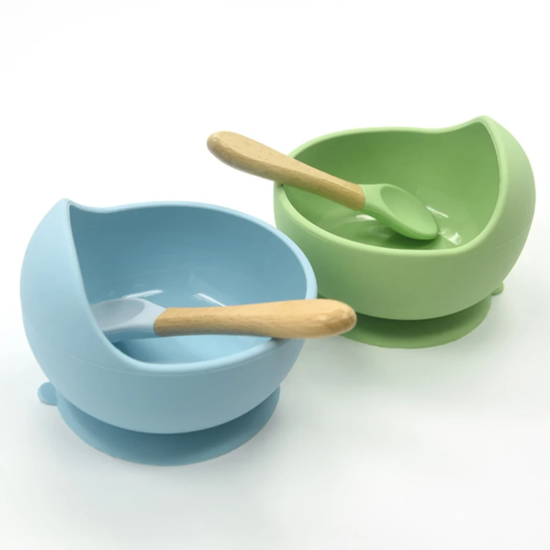 

Baby Bowl Spoon Set Soft Silicone Anti-Fall Baby Feeding Food Tableware Candy Color Kids Training Cookware