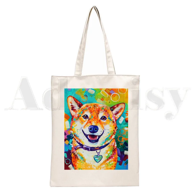 Shiba Inu Dog Japanese Print Funny Animal Harajuku Handbags Shoulder Bags Casual Shopping Girls Handbag Women Elegant Canvas Bag