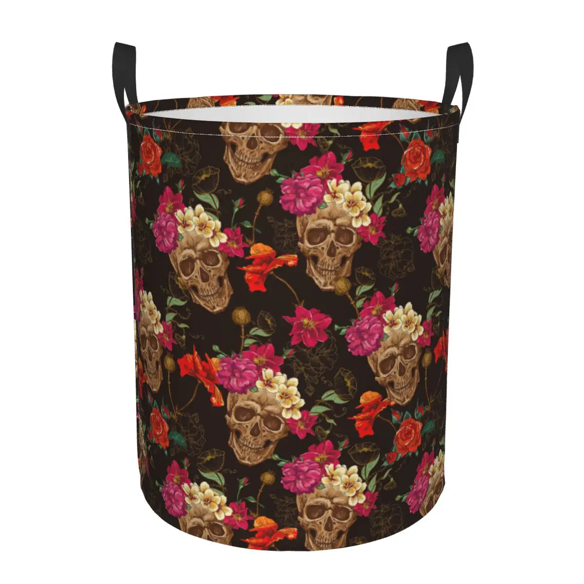 

Skull And Flowers Seamless Background Dirty Laundry Basket Waterproof Home Organizer Basket Clothing Kids Toy Storage Basket
