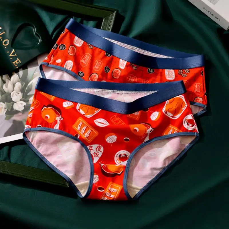 

1 PCS Couples Panties New Year's Lucky Men Underwears Sexy Lovers Panty Middle Waist Soft Modal Boxers Plus Size Briefs