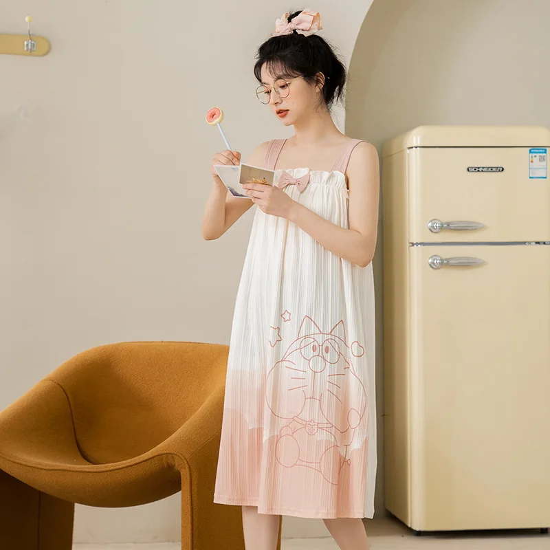 Ночная рубашка женская хлопковая без рукавов с мультяшным принтом | Женская