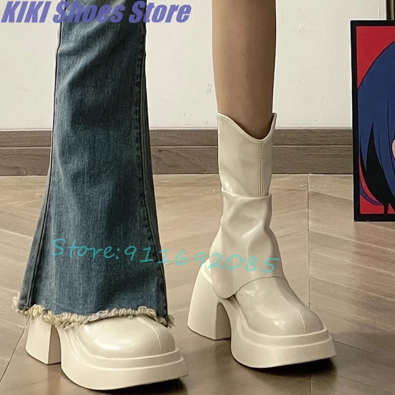 

Mid-tube boots women's thick-soled spring and autumn new retro chunky heel ankle boots