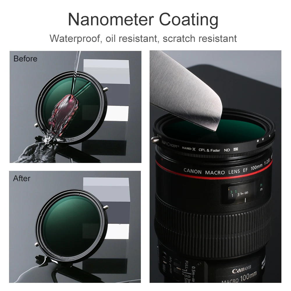 K&ampF Concept 2in1 Variable ND Filter+CPL Circular Polarizing Filter 49/52/55/58/62/67/72/77/82mm ND2-ND32 No X Spot Camera Lens |