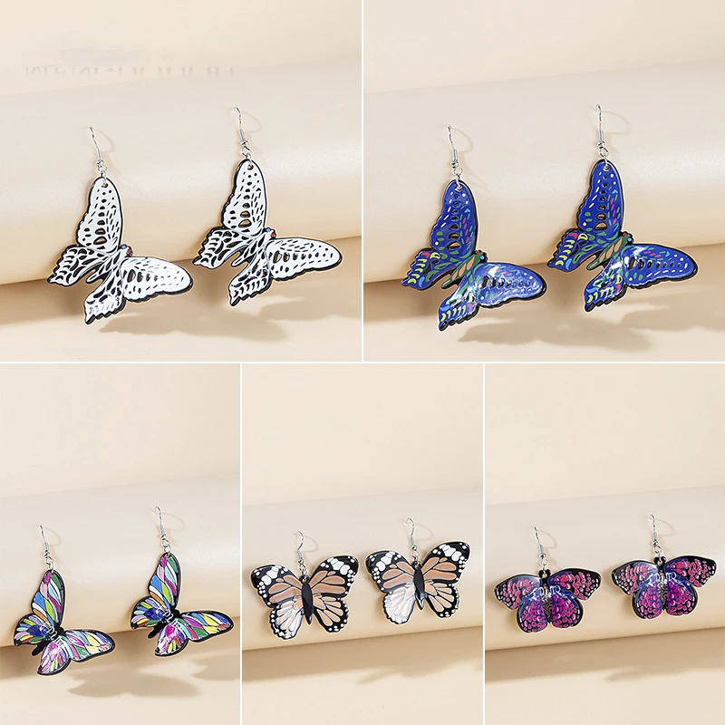 

2022 New Retro Bohemia Butterfly Earrings for Women Temperament Girl's White Blue Purple Stud Earrings Party Jewelry Gift