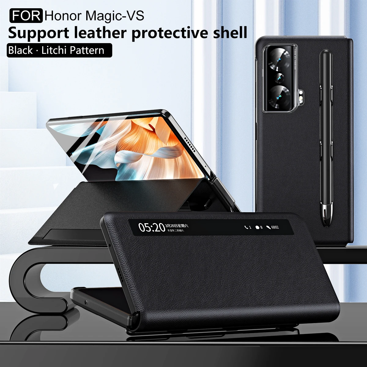 

Smard Window leather Case For honor Magic vs Case Protection Cover with S pen slot for honor Magic vs 5G coque case