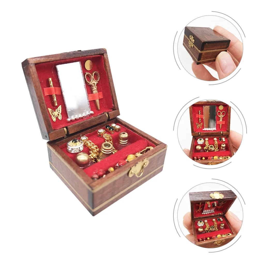 

Dressing Jewelry Box Wooden Mini Treasure Dollhouse Furniture Decor Miniature Storage Kid Toy Case Birch Child