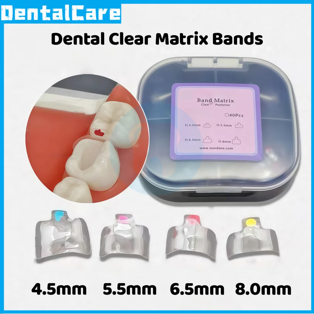 Фото Стоматологические матрицы Bioclear Clear Matrix Posterior, прозрачные, для моляров, композитные, класса B, 4.5/5.5/6.5/8.0, 0.038 мм №1