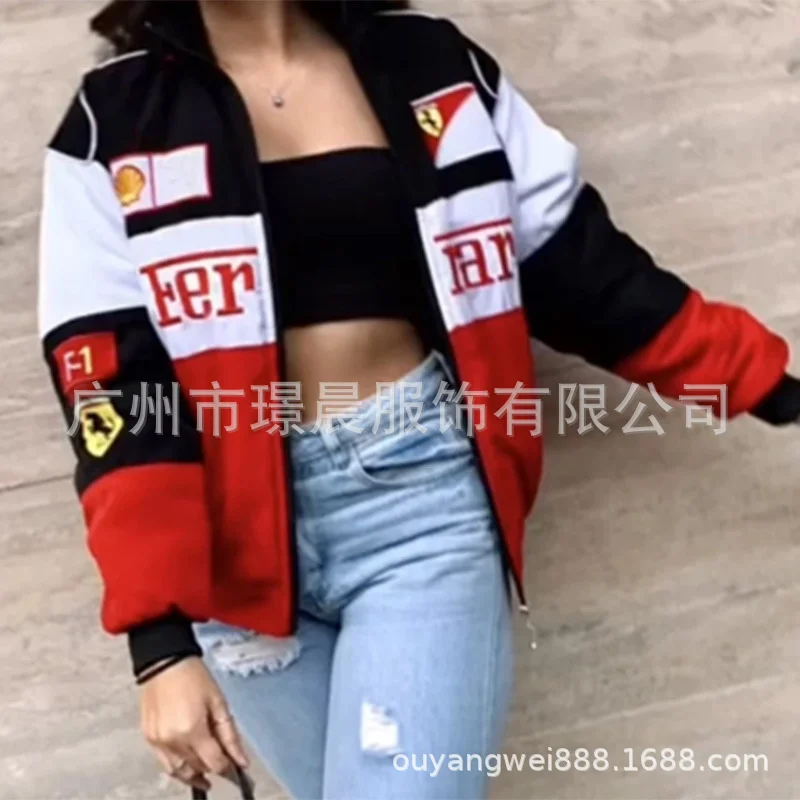 Autumn Winter Thick Print Racing Jacket Parkas Men Women Loose Letter Plus Size Coat Bomber Outerwear