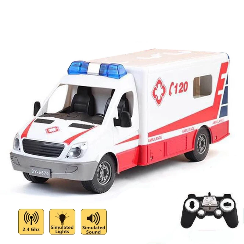 Enlarge Double E E670 2.4G Remote Control Ambulance Emergency Vehicle Openable Doors High Simulation Sound Effect Ambulance Car Gift Toy