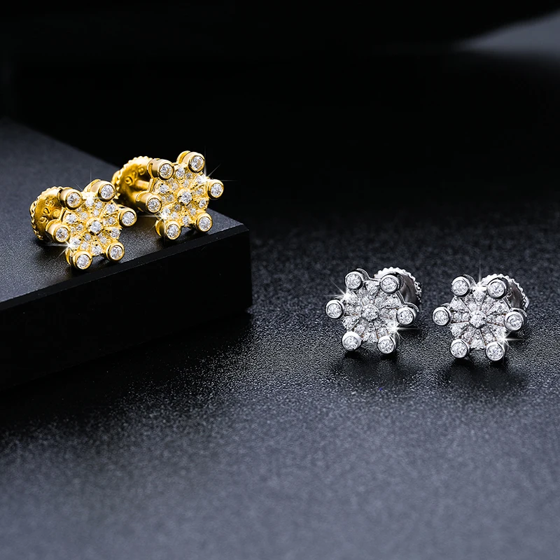 Серьги-гвоздики в виде цветка декор под драгоценный камень цвет серебро стиле