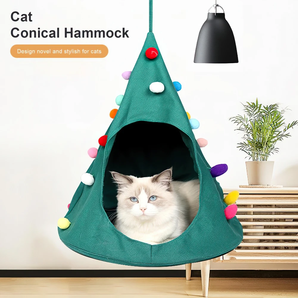 

Christmas Cat Hanging Nest Cone-shaped Cat Nest Christmas Tree Decorated Pet Cat Hammock Swing Bed Cat Nest Holiday Style