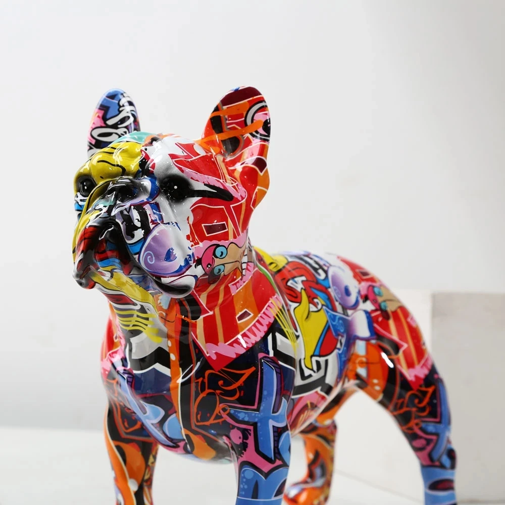 

2023# Creativity Modern Colorful French Bulldog Statue Wholesale Graffiti Office Ornaments Printing Resin Dog Home Decor Crafts