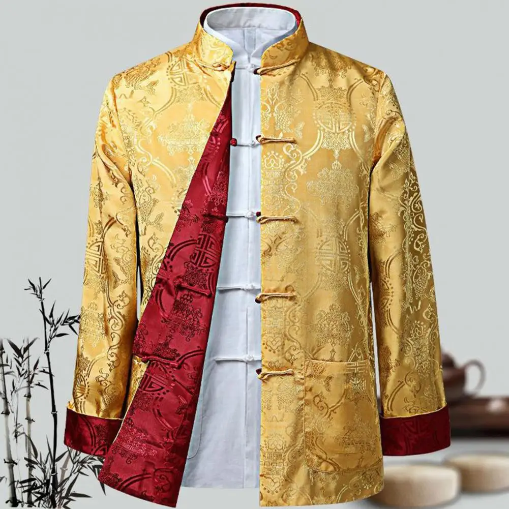 

Chinese Shirt Chinese Style Print Thermal Retro Colorfast Tang Suit Coat Tang Suit for Daily Life