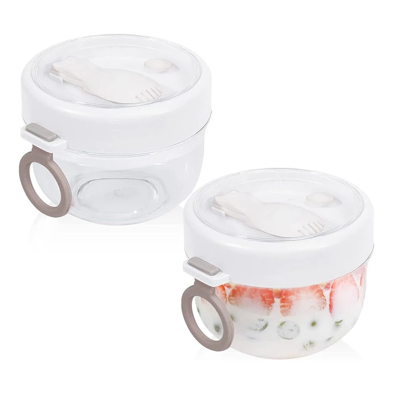 

Overnight Oat Containers With Lid And Spoons 2PCS, 20Oz Portable Plastic Yogurt Jars,Leak-Proof Dessert Cups