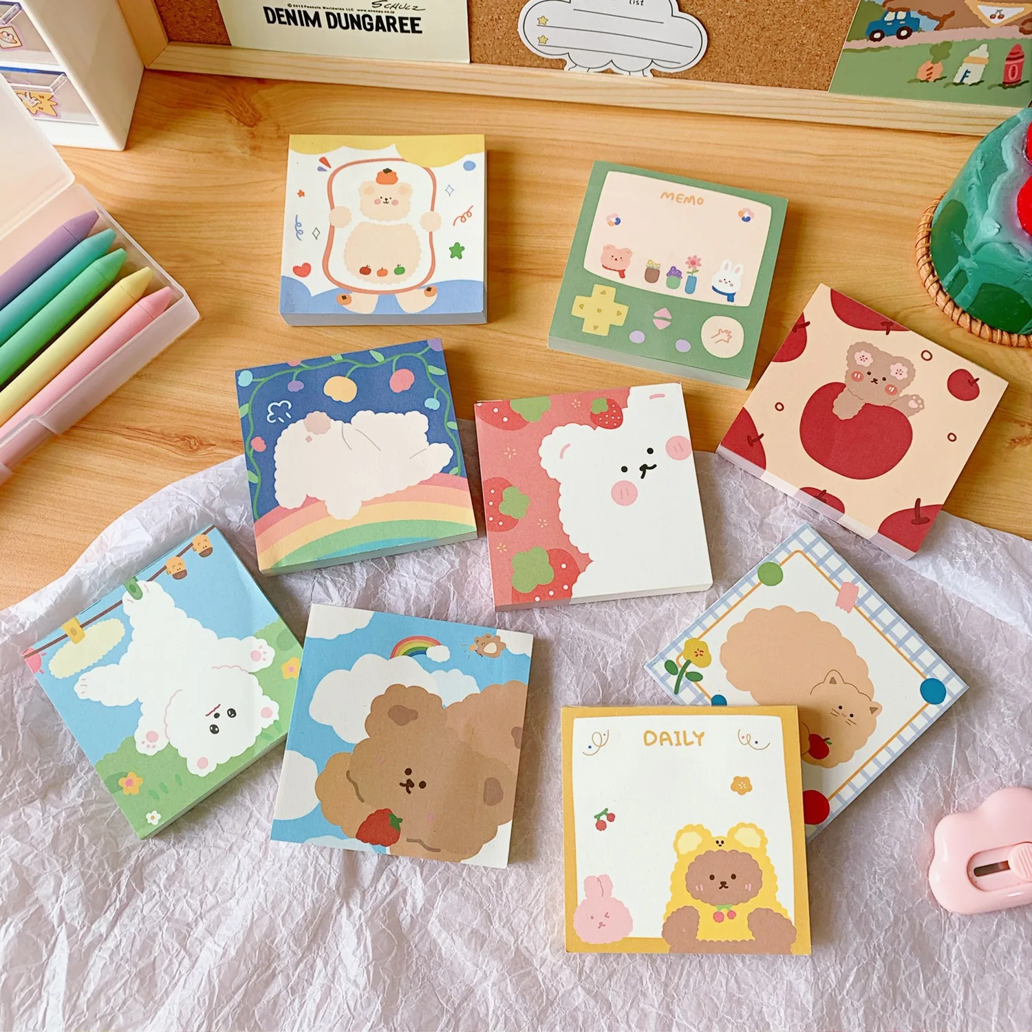 

100 Sheets Cute Korean Biscuits Bear Memo Pad Message Notes Decorative Notepad Note Check List Memo Stationery Office Supplies