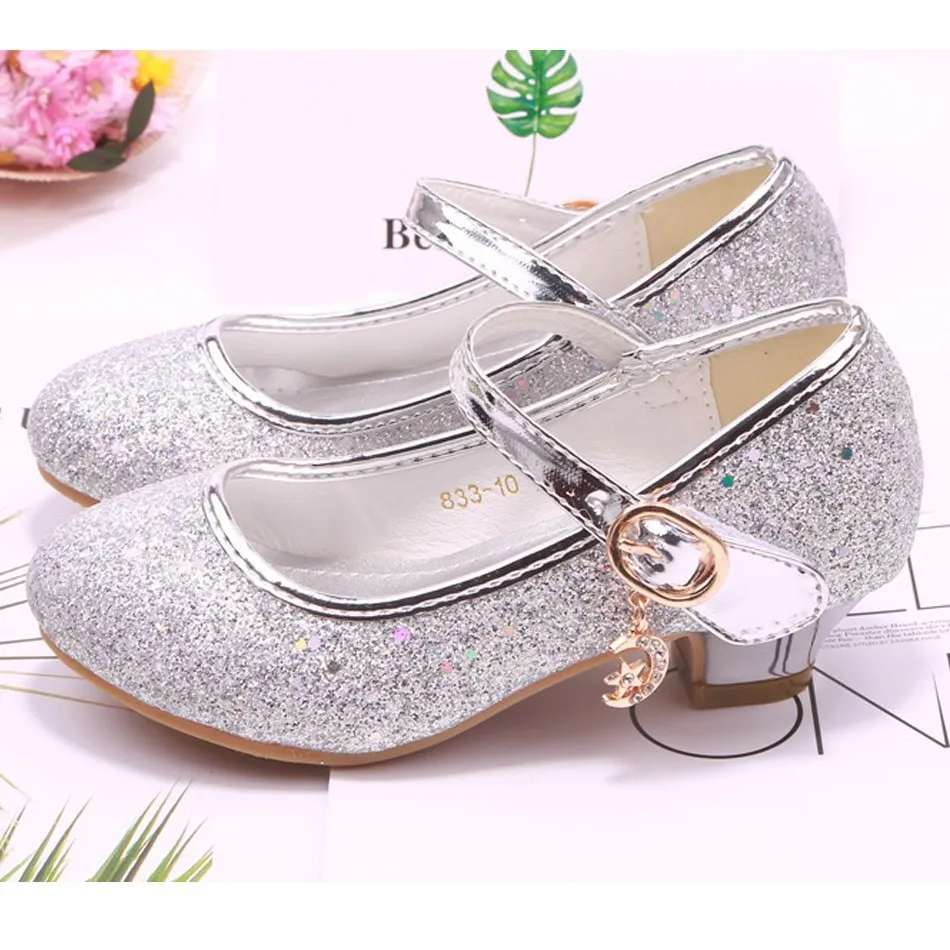 Туфли на резиновой подошве для девочек ботинки с блестками обувь вечеринки