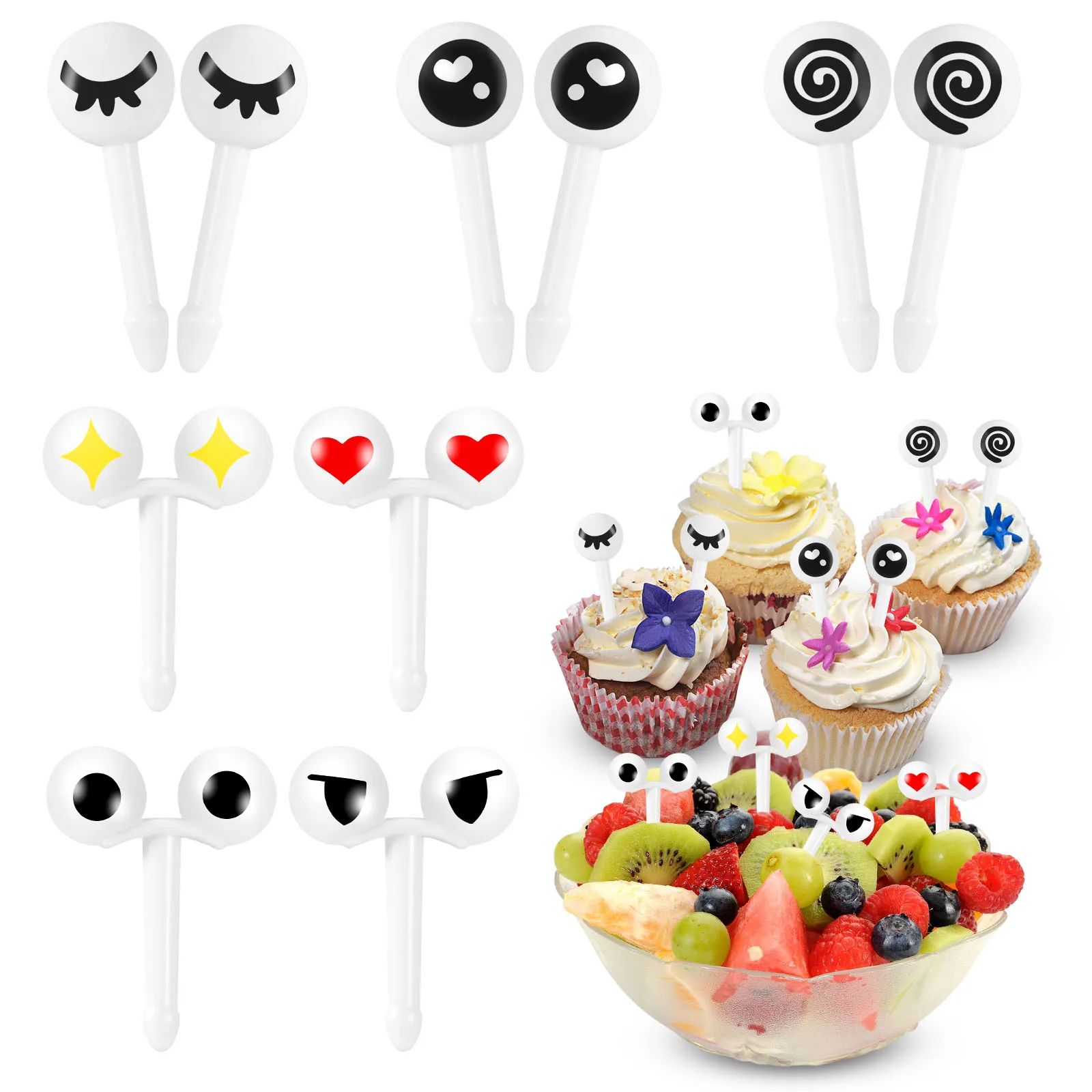 

Mini Eye Cartoon Expression Fruit Fork 10pcs/set 6cm Lovely Plastic Lightweight Tableware Fruit Dessert Toothpick