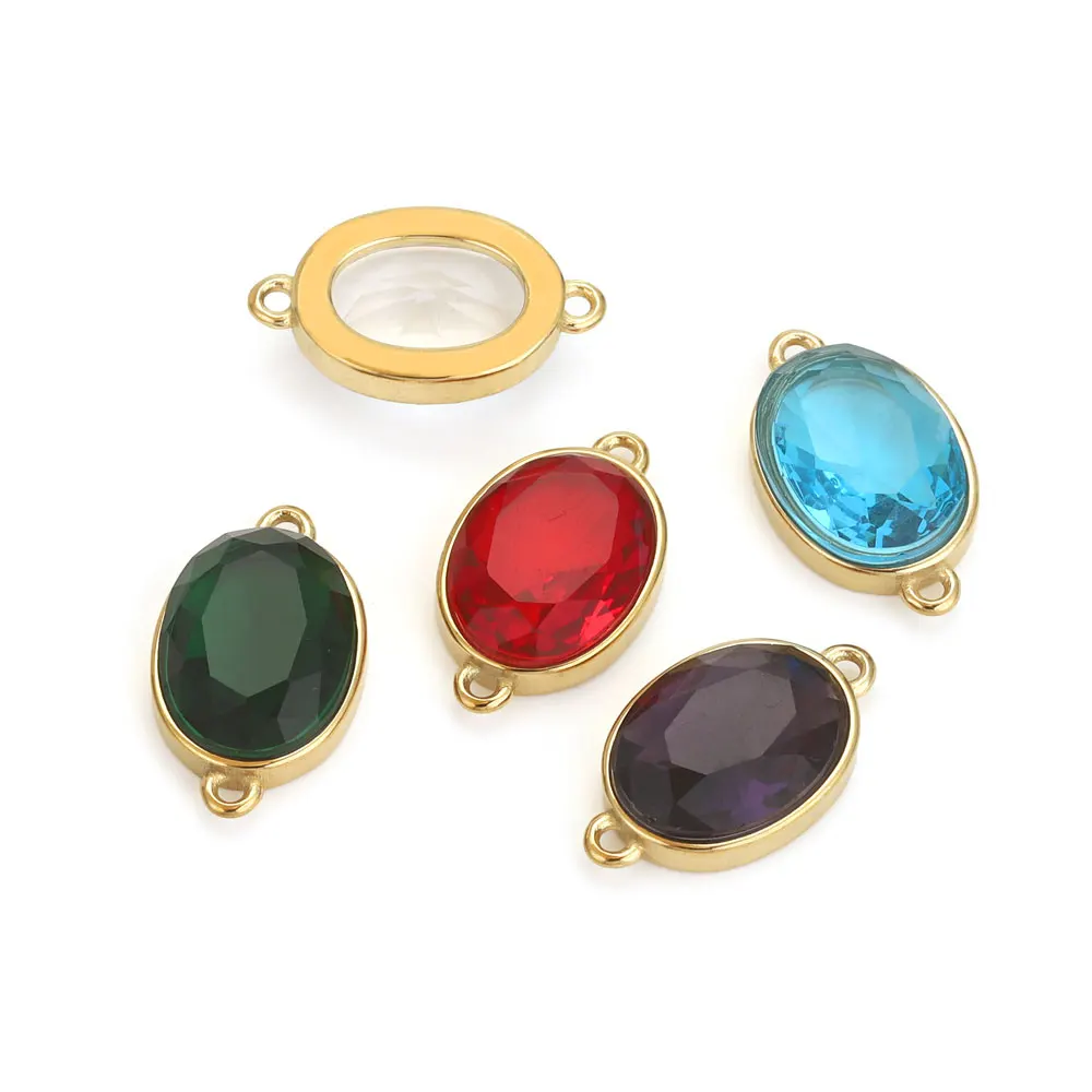 4 adet cam kristal paslanmaz çelik konnektörler Charms takı yapımı için DIY çift delik bağlantı bilezikler için kolye