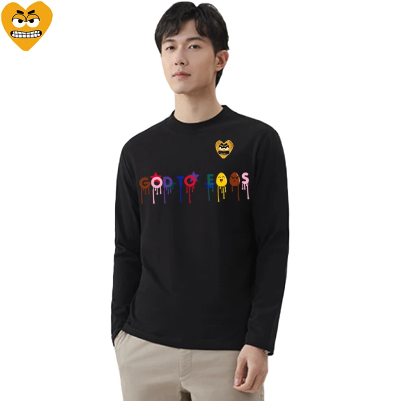 Мужская футболка с длинным рукавом Break Egg милая летняя цветная вышитыми зубами и